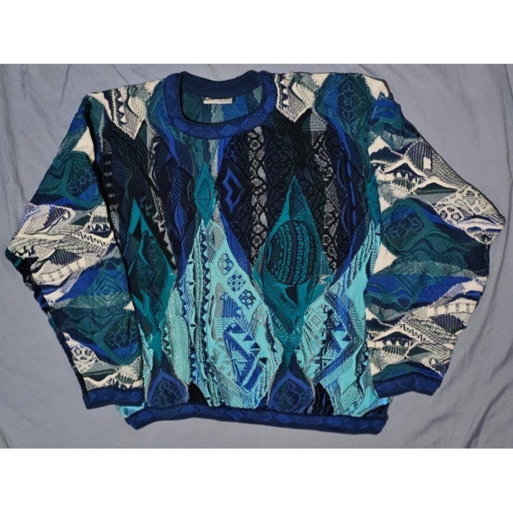 Vintage Multicolor‎ COOGI Cotton Sweater Blue White Size Large RARE